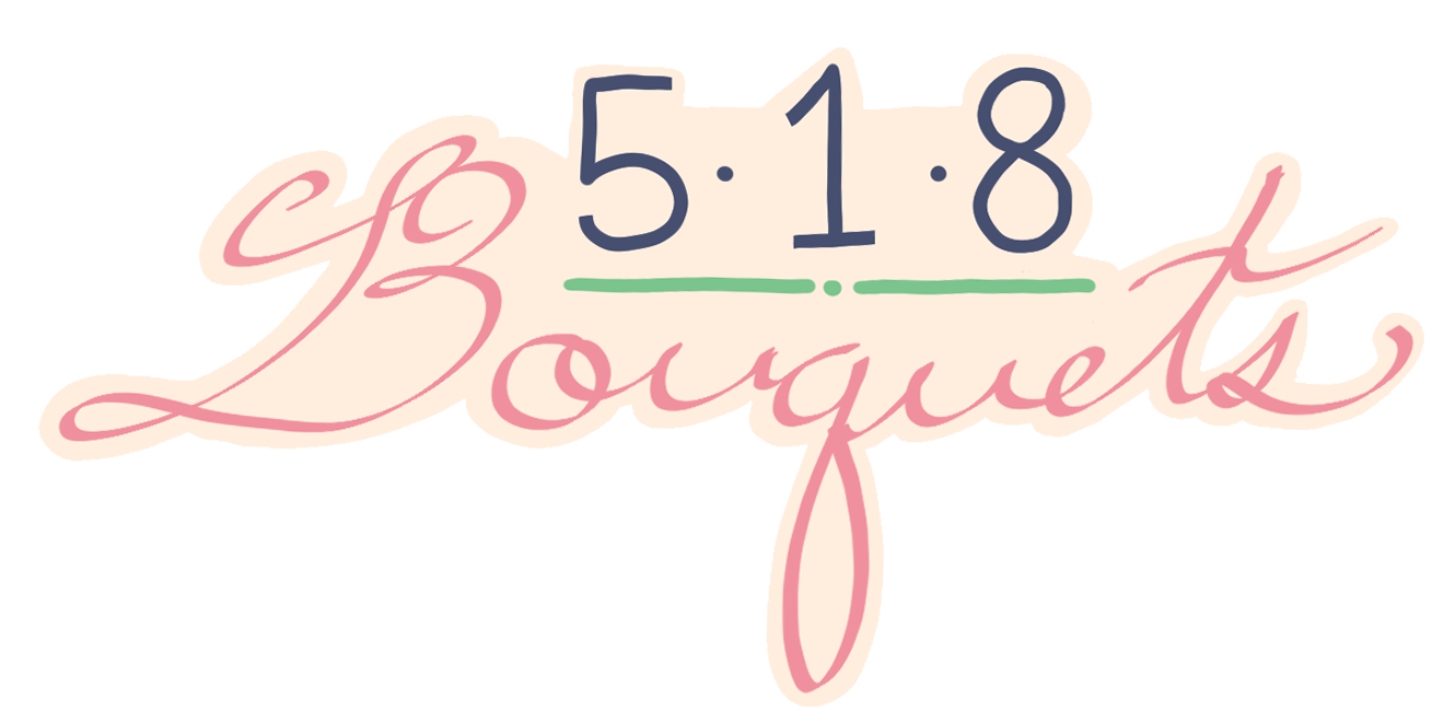 518 Bouquets hand-lettered banner.